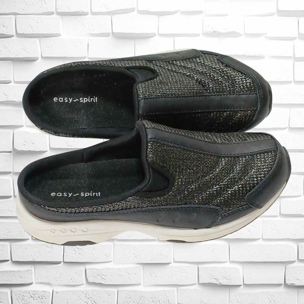 Easy Spirit Black Travel Time Slip-on Leather/Textile Clog, Size 7M EUC